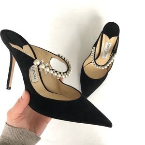 Jimmy Choo bing embellished mule pumps suede black 39.5